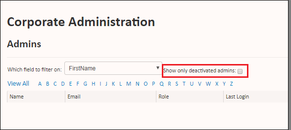 show only deactivated admins